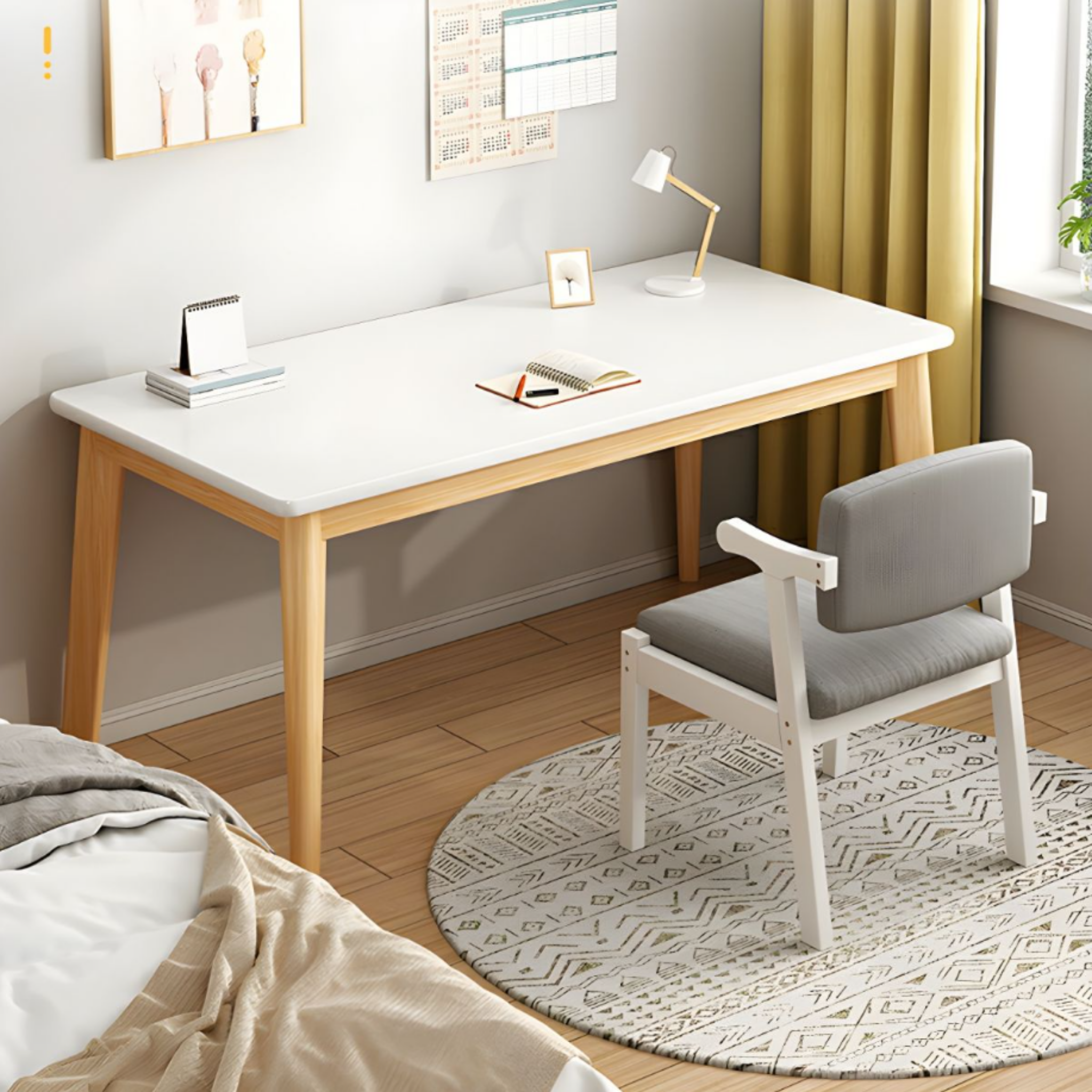 Modern minimalist solid wood computer desk in white finish