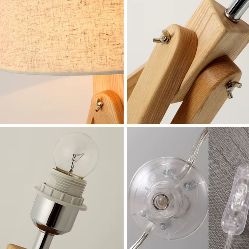 Close-up of the wood tripod lamp
