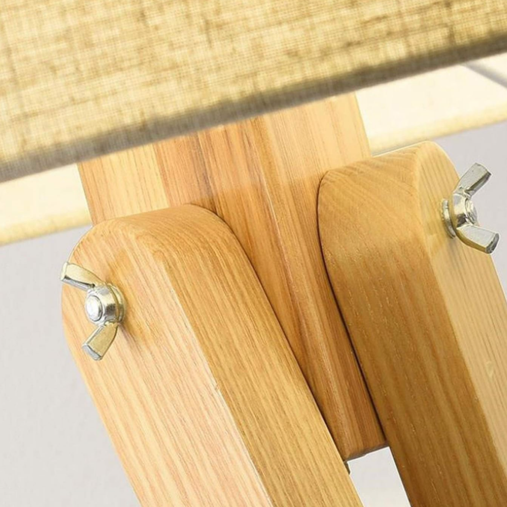 Close-up of the solid wood tripod legs