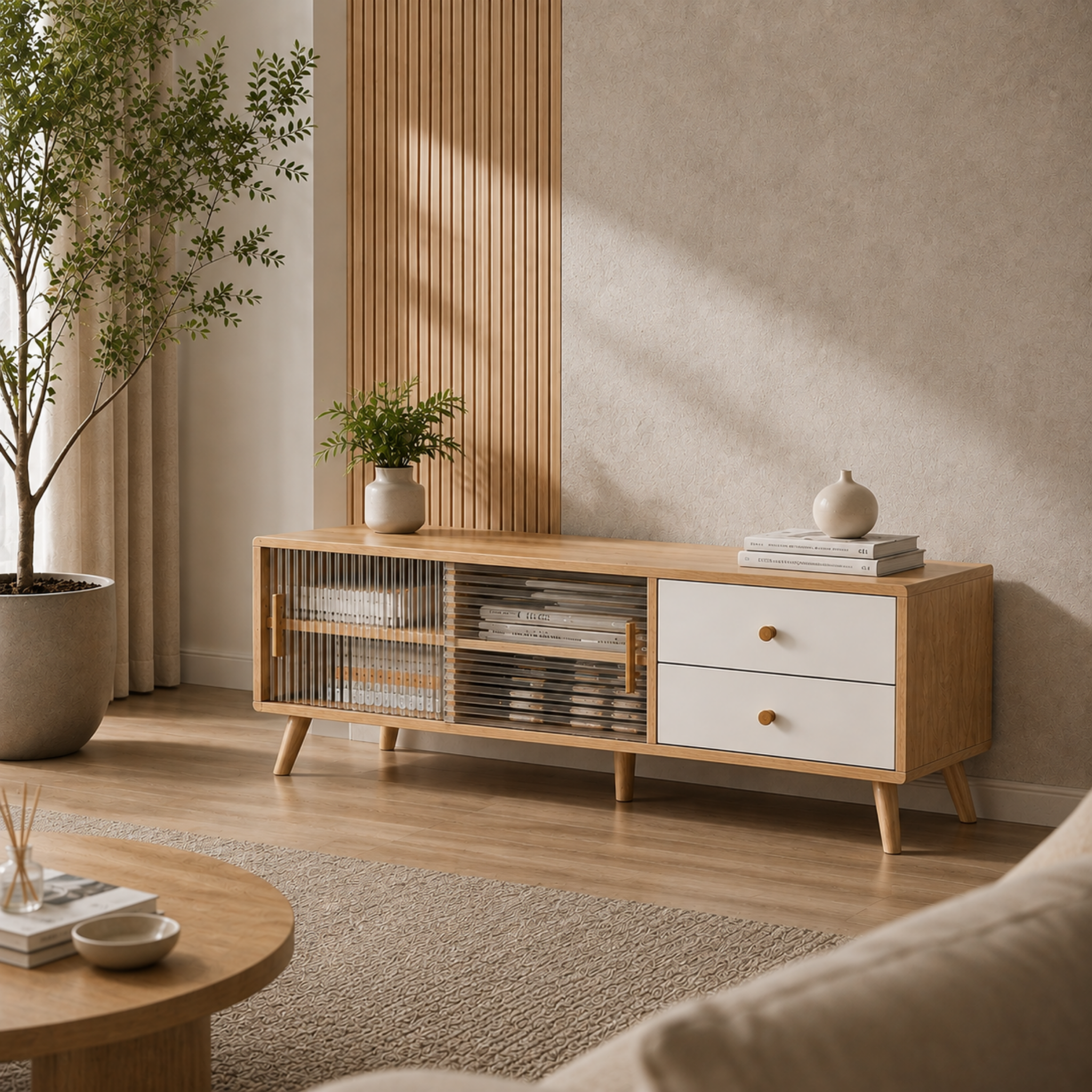 Modern minimalist wood TV stand for living room