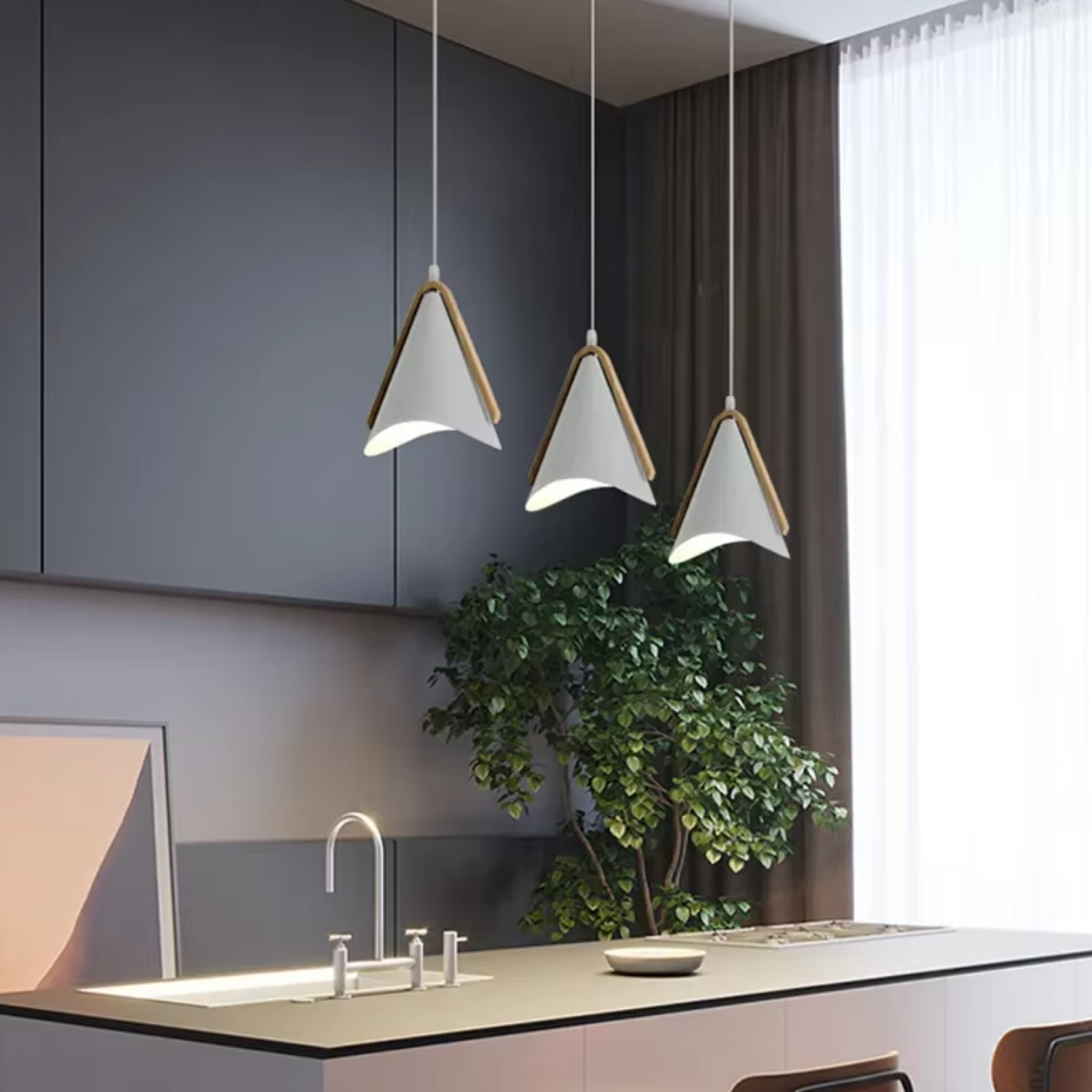 Modern Nordic cone LED pendant light in a dining room