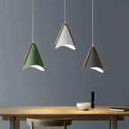 Modern Nordic cone LED pendant light above a kitchen island