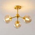 Modern Nordic copper pendant chandelier with 3 amber glass shades