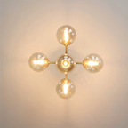 Bottom view of the Modern Nordic copper pendant chandelier with amber glass shades