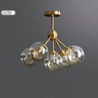 Modern Nordic copper pendant chandelier with smoke gray glass shades turned off