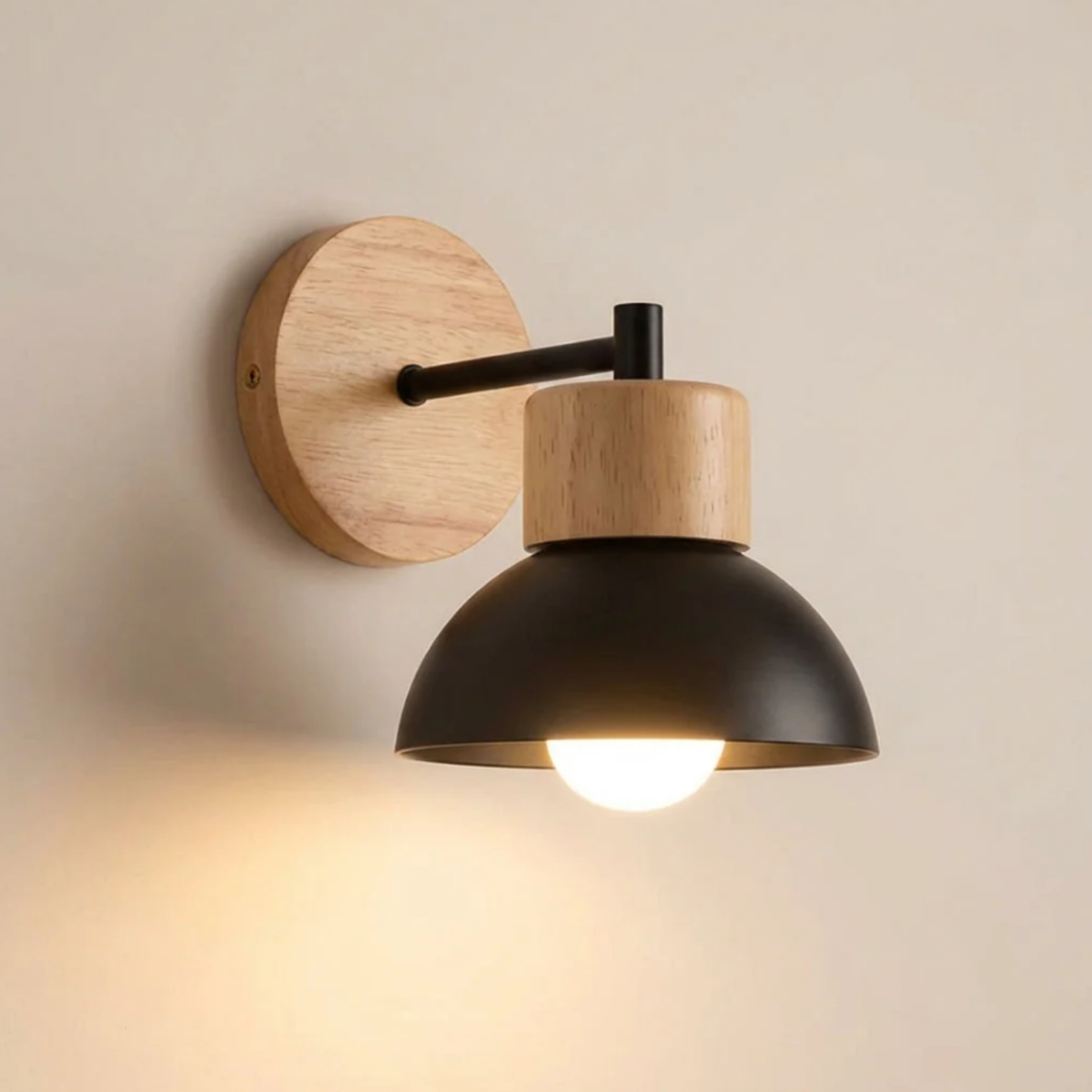 Black modern Nordic wood and metal wall sconce