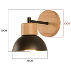 Dimensions of the modern Nordic wood and metal wall sconce