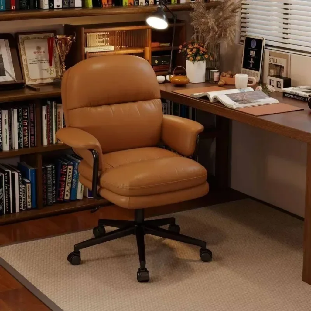 Modern swivel office chair in a home workspace