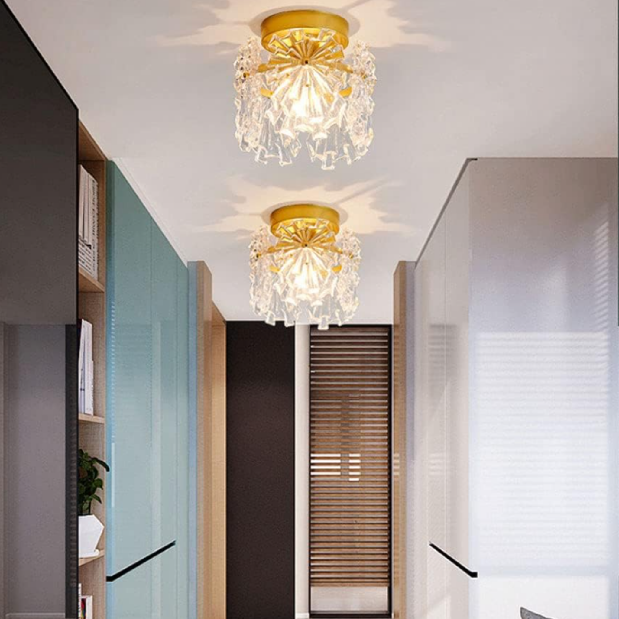 Modern opal glass flush mount ceiling light in the cabinet