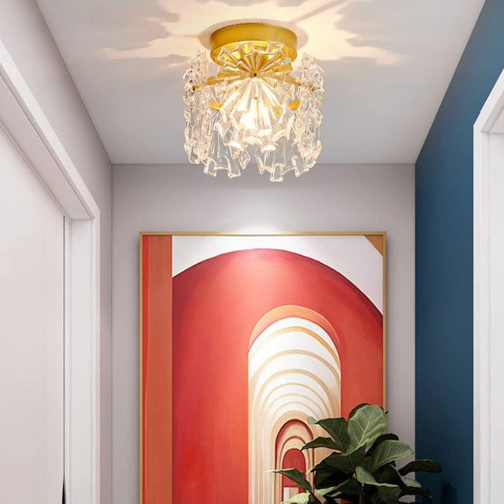Modern opal glass flush mount ceiling light in a living room