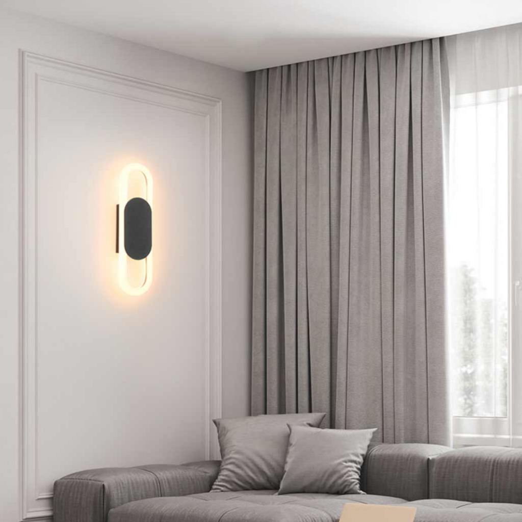 Modern oval LED wall sconce in a contemporary interior