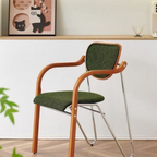 Green modern retro upholstered dining chair with armrests