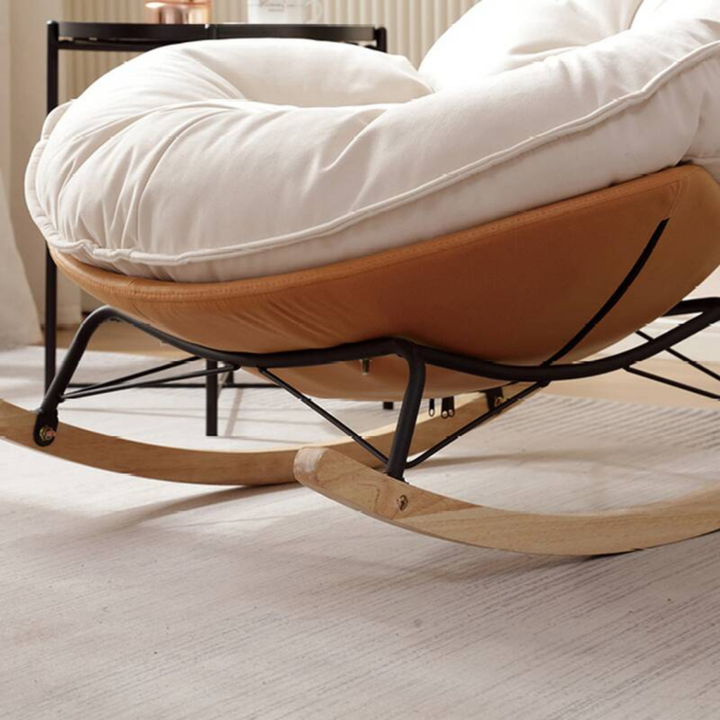 Detais of the modern leisure chair with curved backrest and rocking base