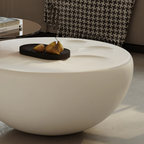 Angled view of the modern round coffee table