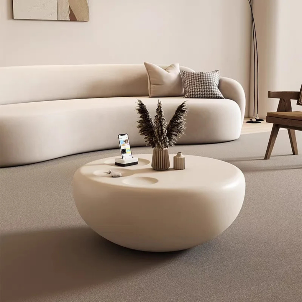 Modern round coffee table in a living room