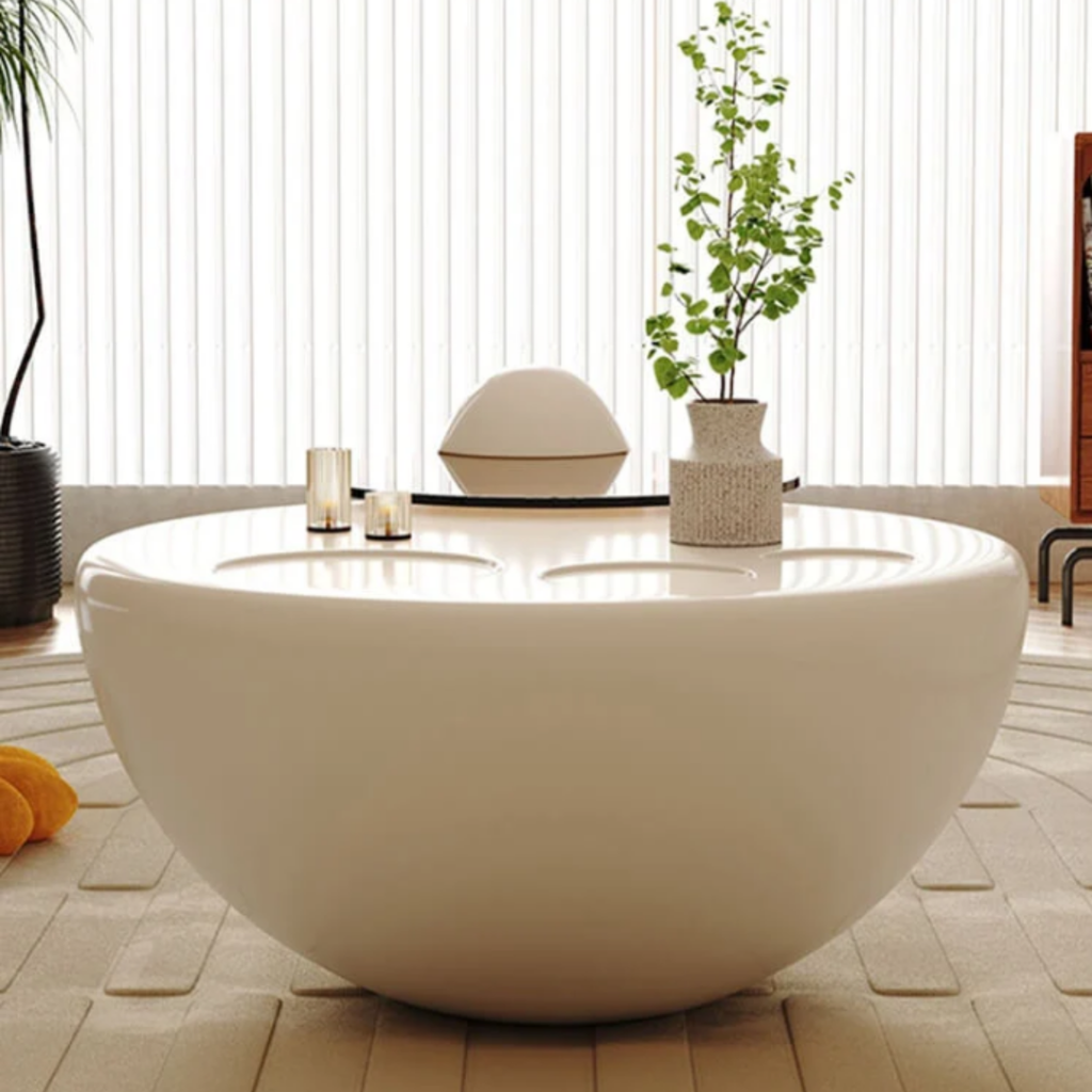 Side profile of the modern round coffee table