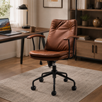 Modern Scandinavian leather desk chair with armrests