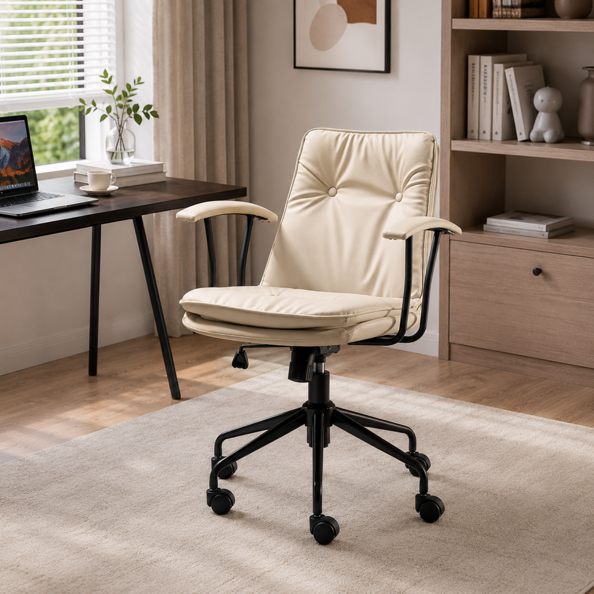 Modern Scandinavian leather desk chair with armrests
