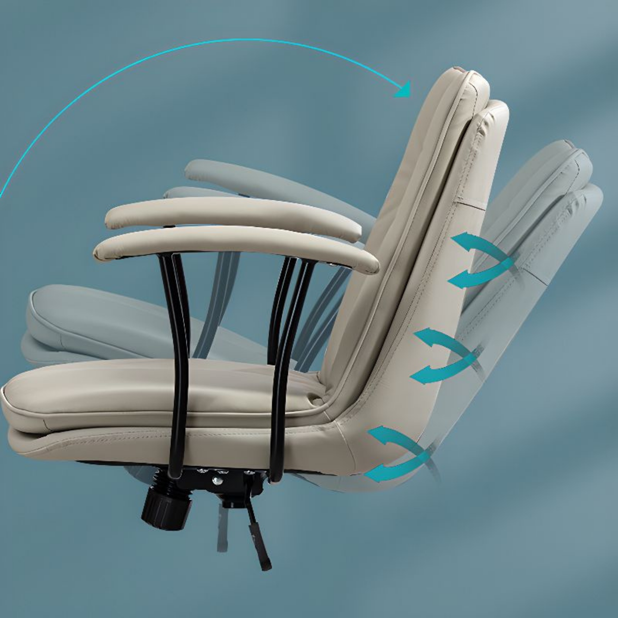 Modern office chair with curved backrest and armrests