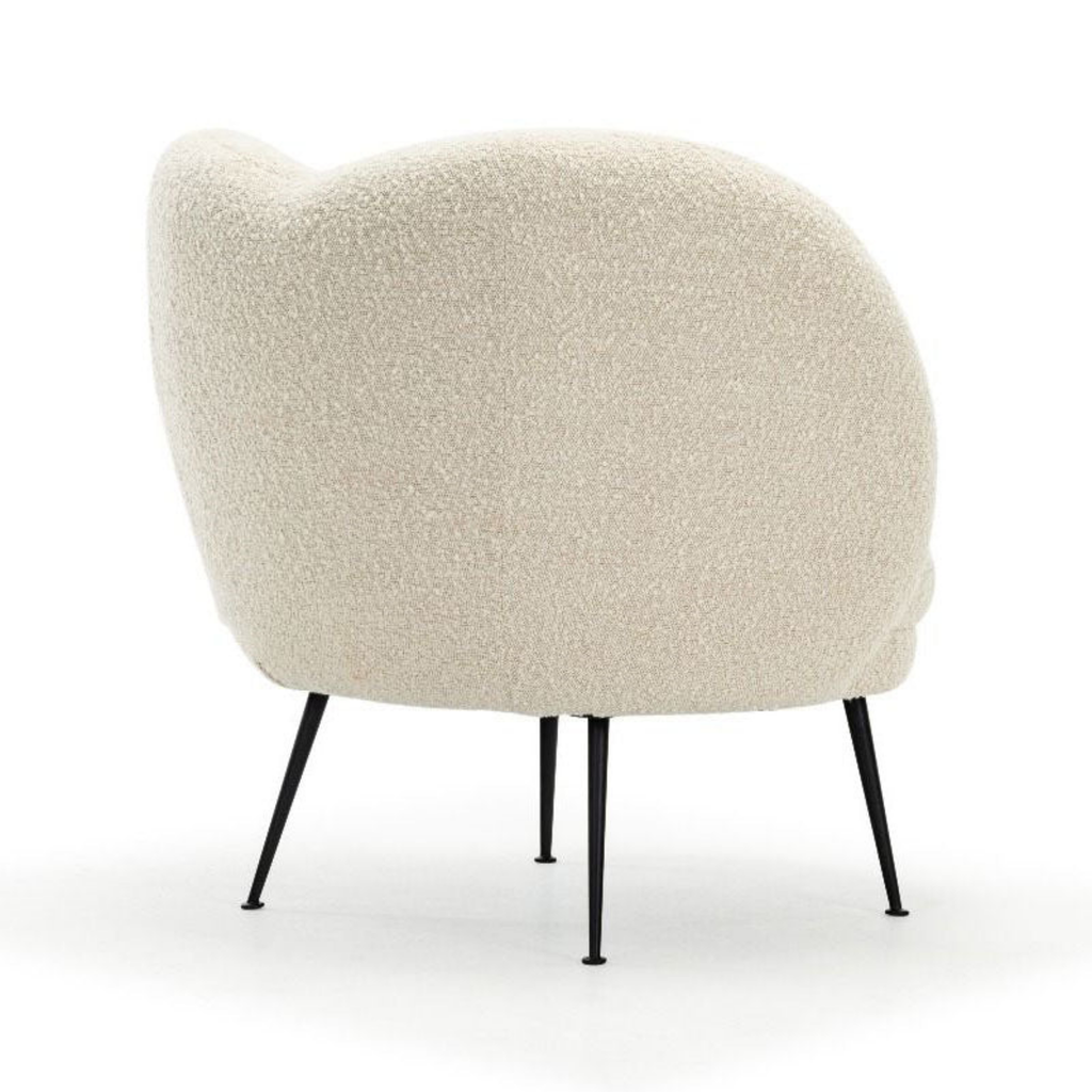 Back view of modern curved sherpa accent chair