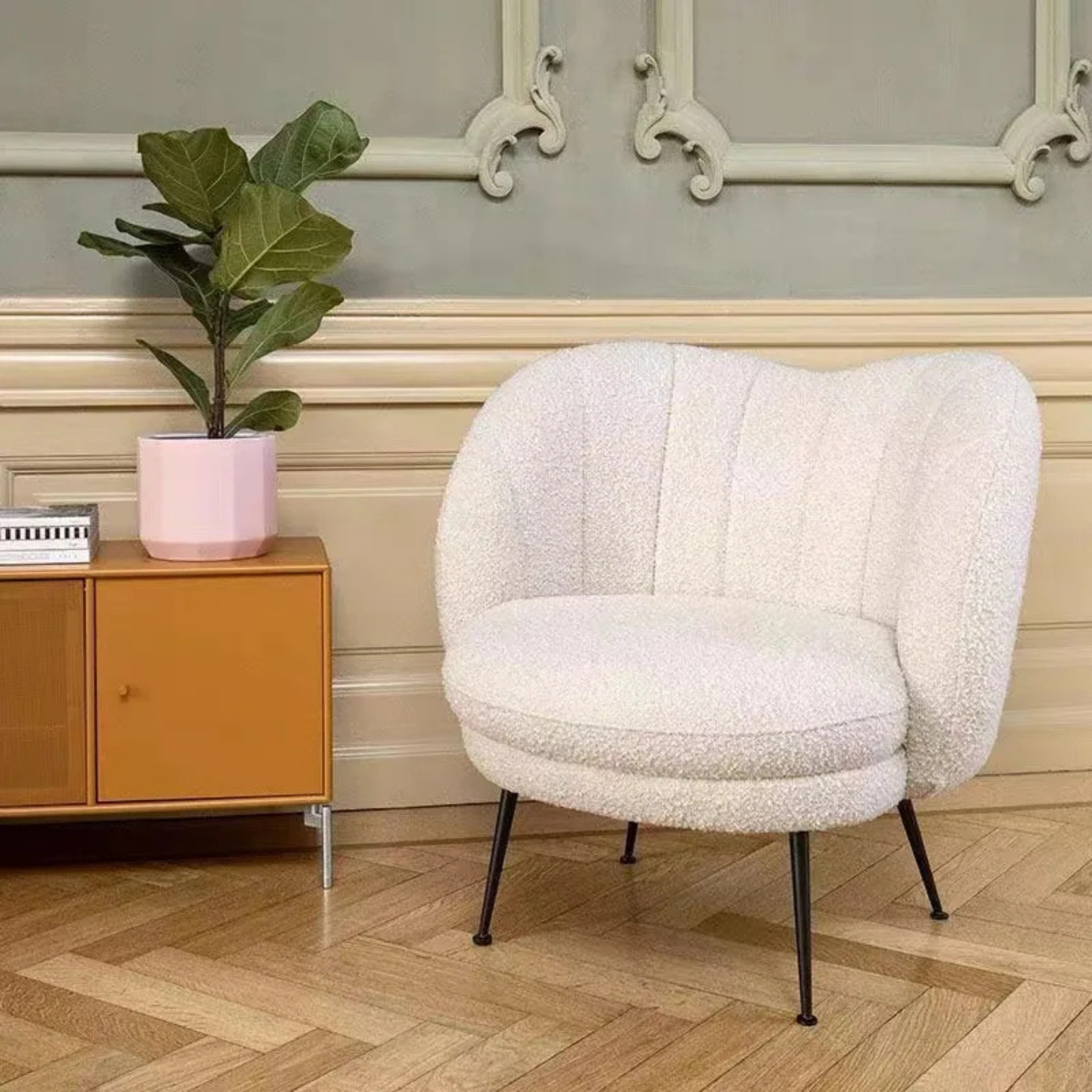 Modern sherpa accent chair in contemporary living room