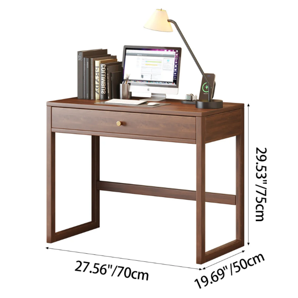 Dimensions of the modern solid rubberwood writing desk with 1 drawer in 70cm