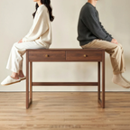 Modern solid rubberwood writing desk showcasing sturdy construction in a modern interior