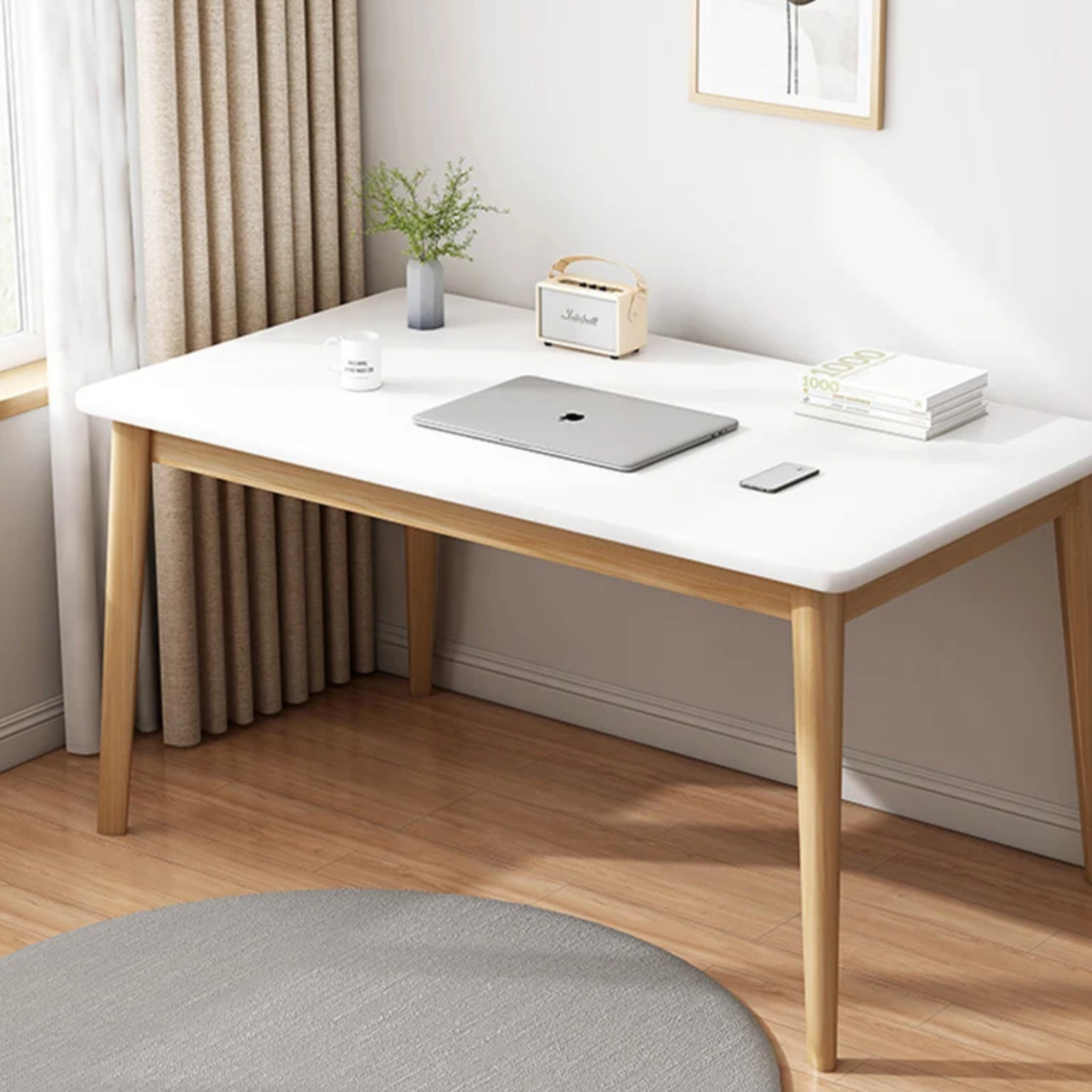 Modern solid wood computer desk in white