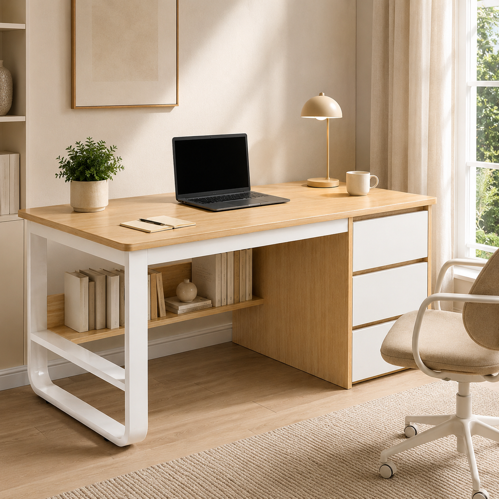 Modern solid wood and metal computer desk