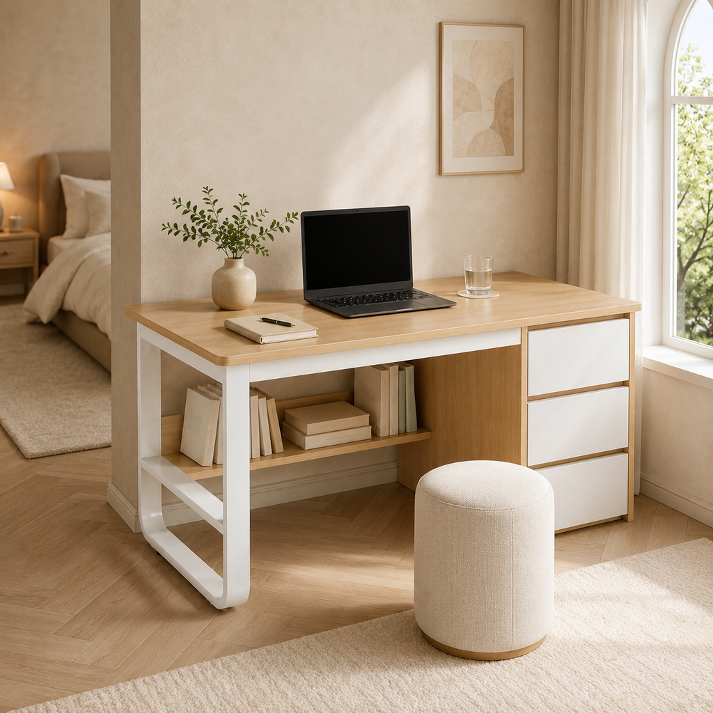 Solid wood computer desk with storage