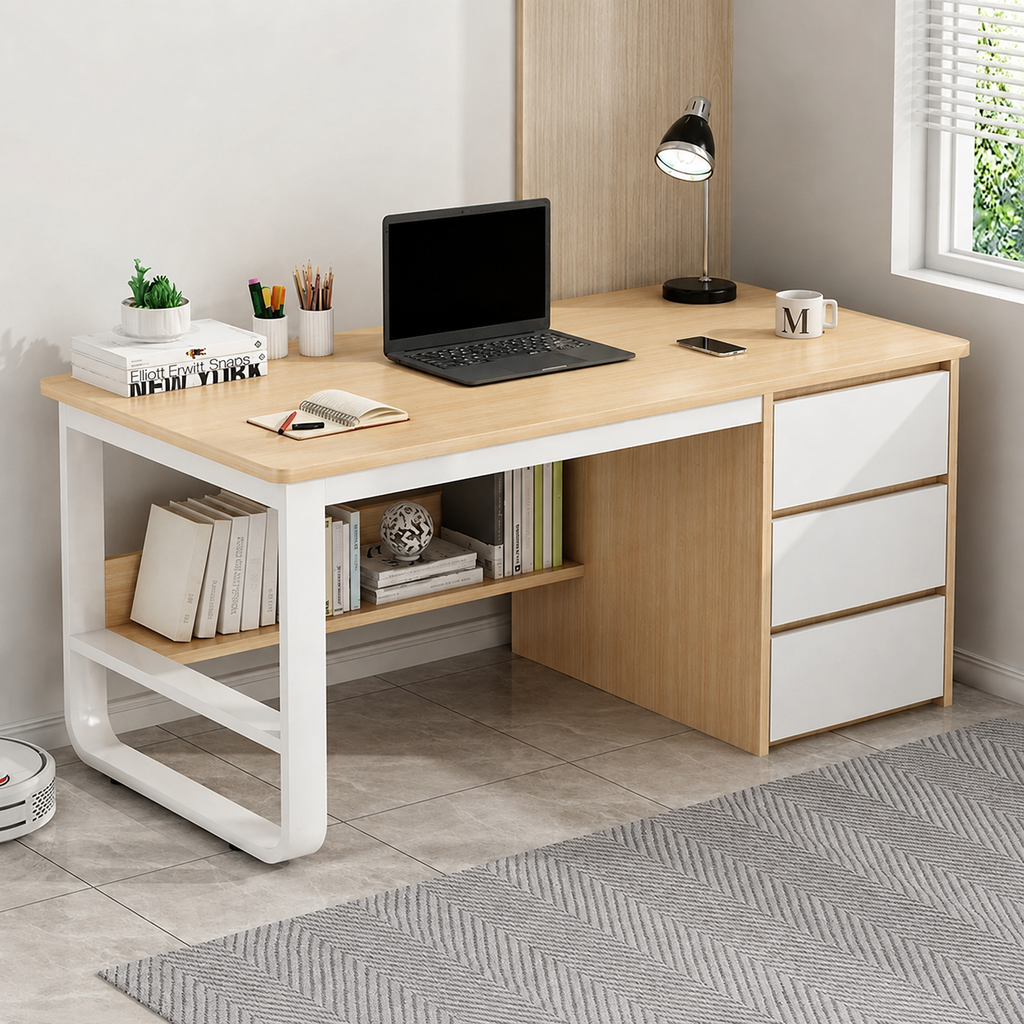 Office Desk, Computer Desk, Multi-Layer Solid Wood Board, Multiple Sizes Available, Suitable for Study and Office