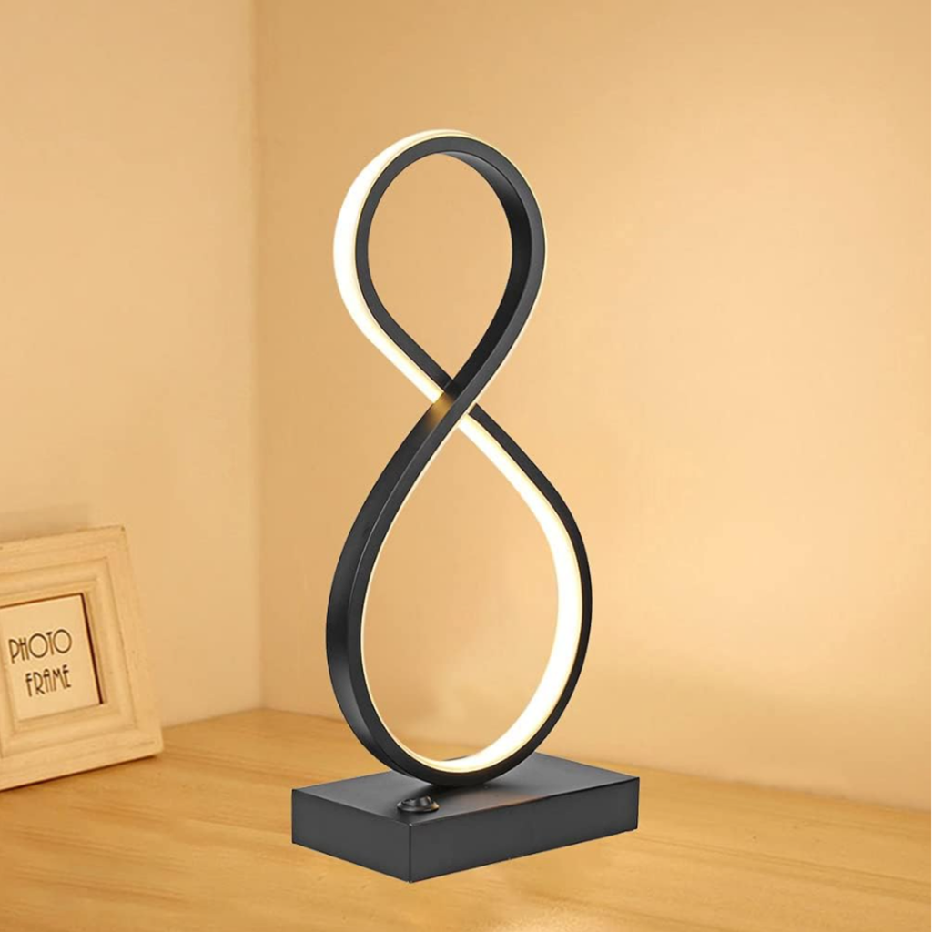 Side view of the modern spiral LED table lamp