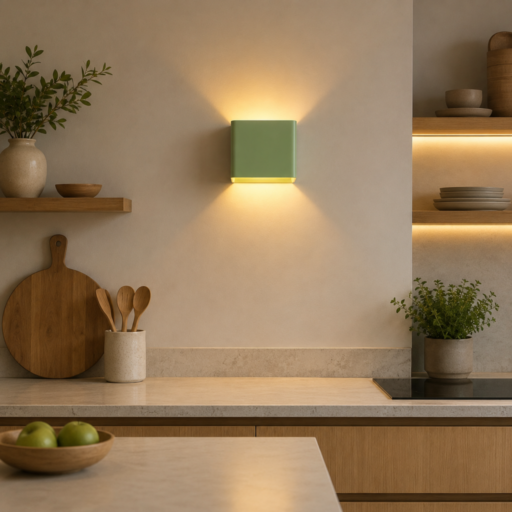 Modern square LED wall light in a kitchen