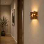 Modern wood wall light in a hallway