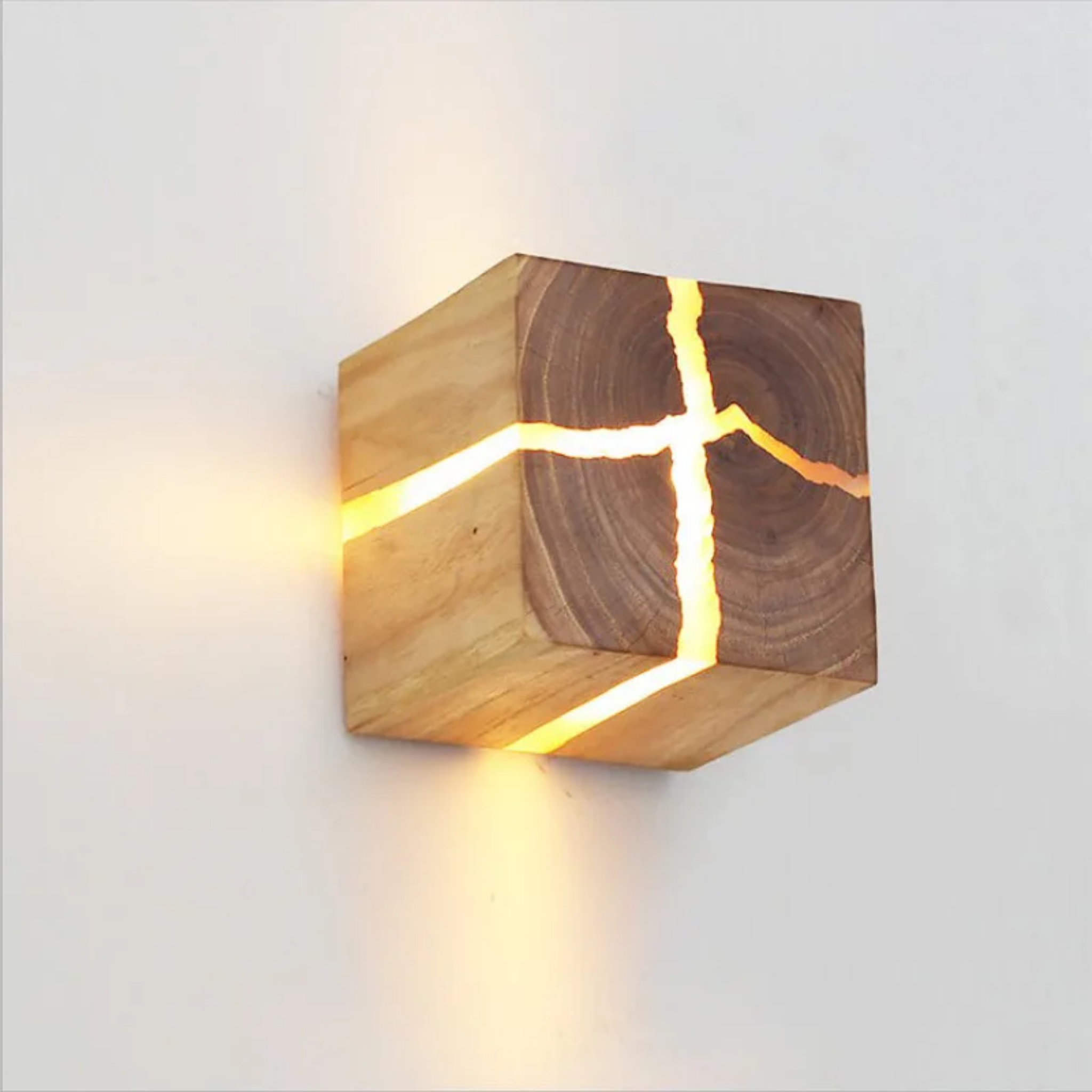 Modern square wood wall sconce