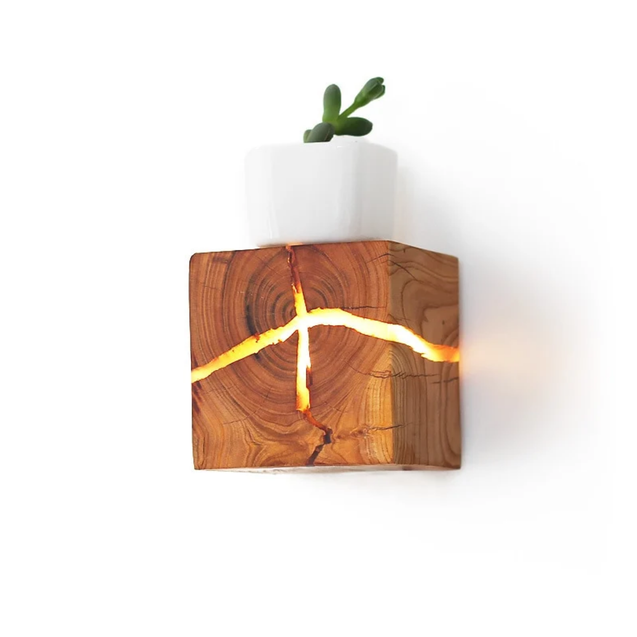 Side profile of the modern square wood wall sconce