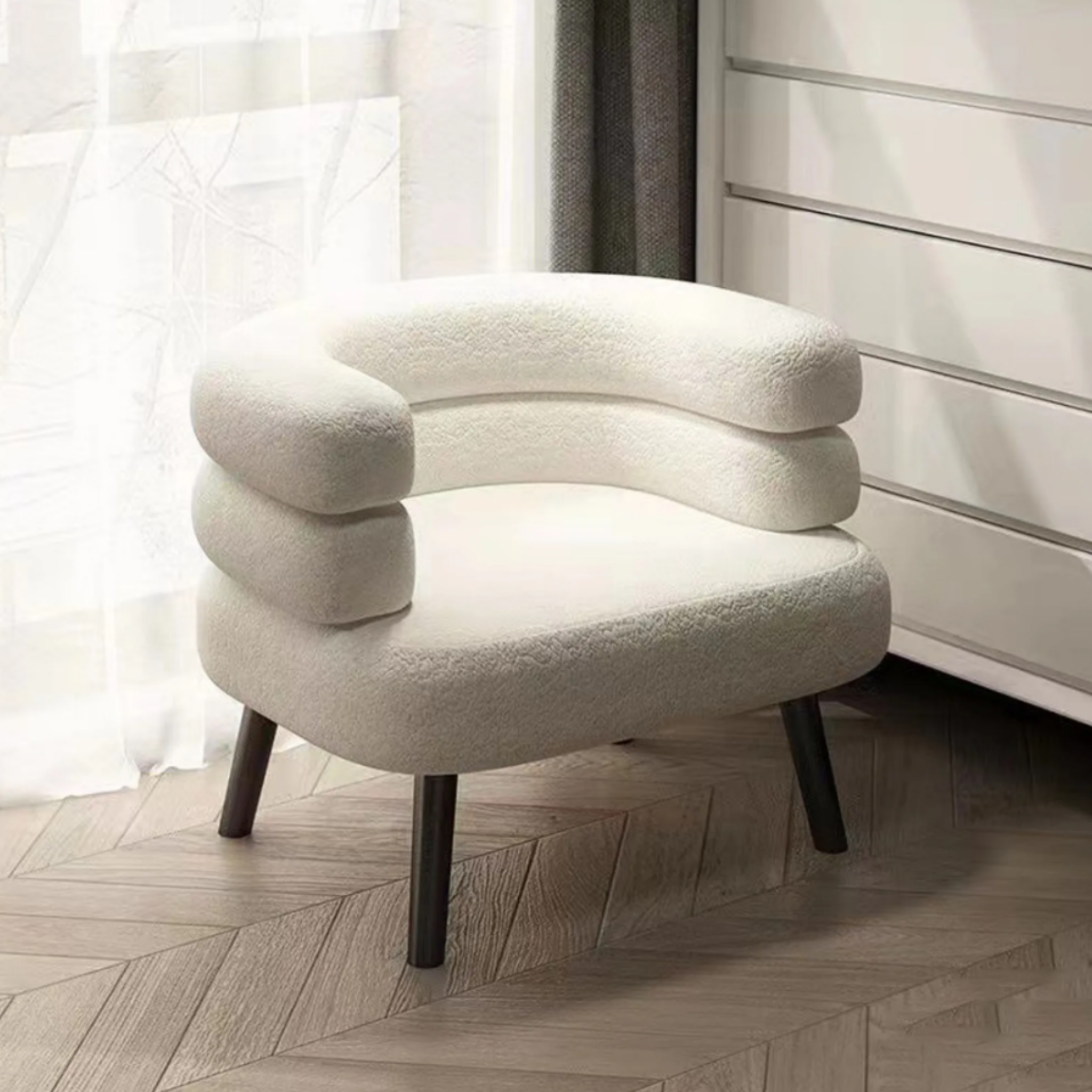 Modern teddy fleece accent chair with metal legs