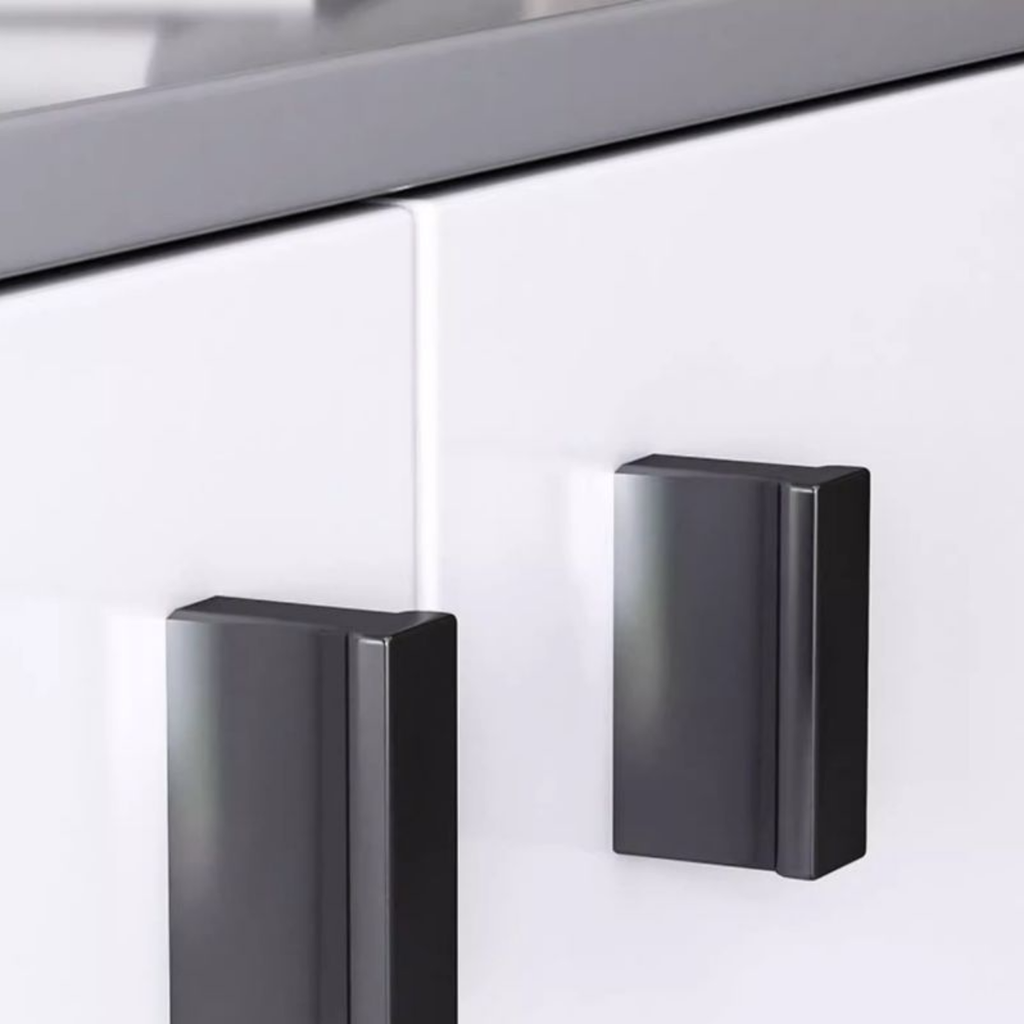 Drawer handle detail on modern TV stand