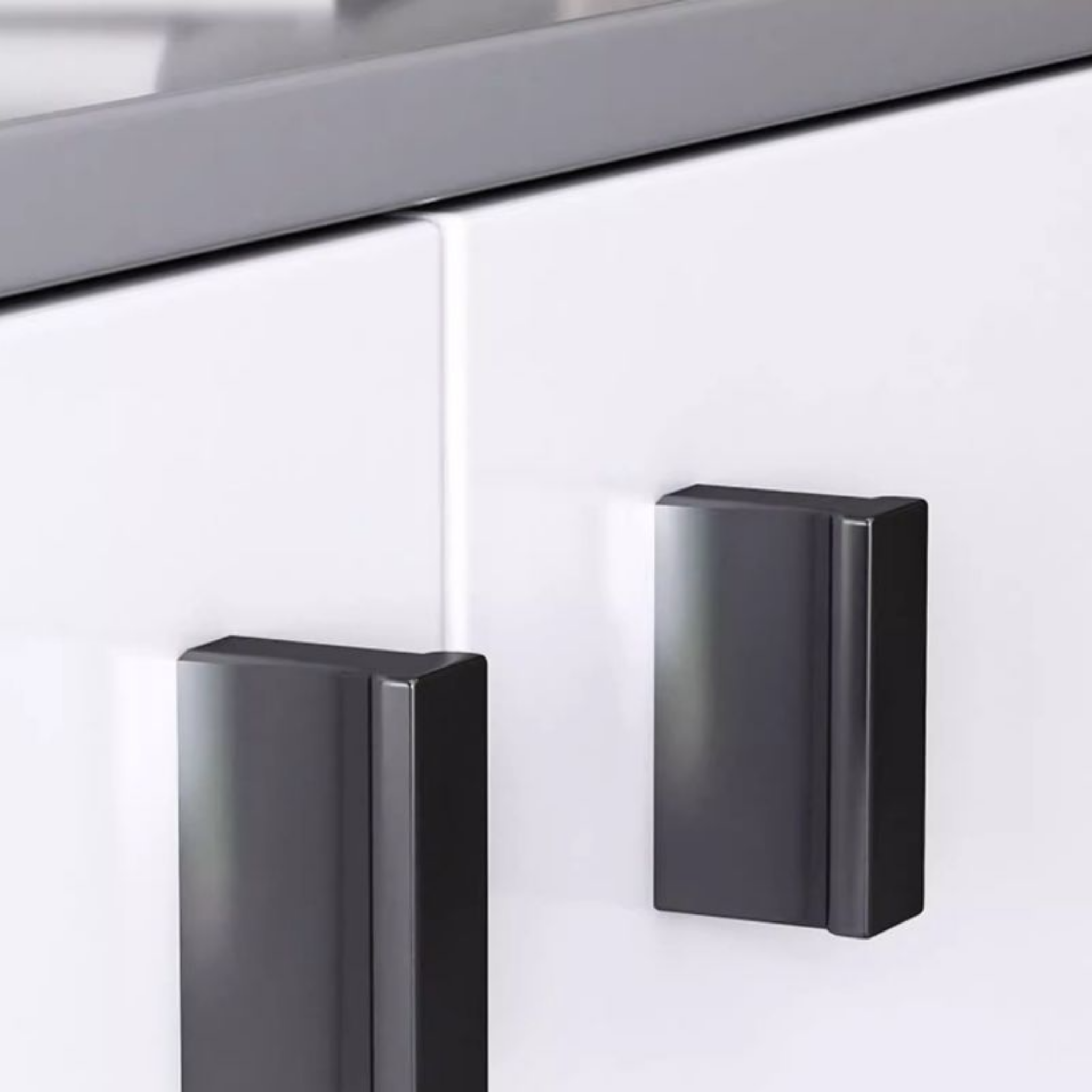 Drawer handle detail on modern TV stand