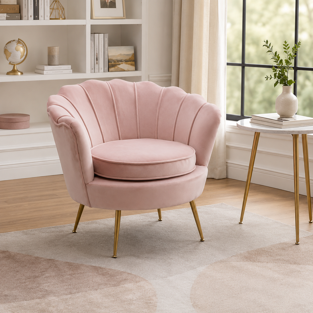 Modern velvet-touch accent chair with gold metal legs