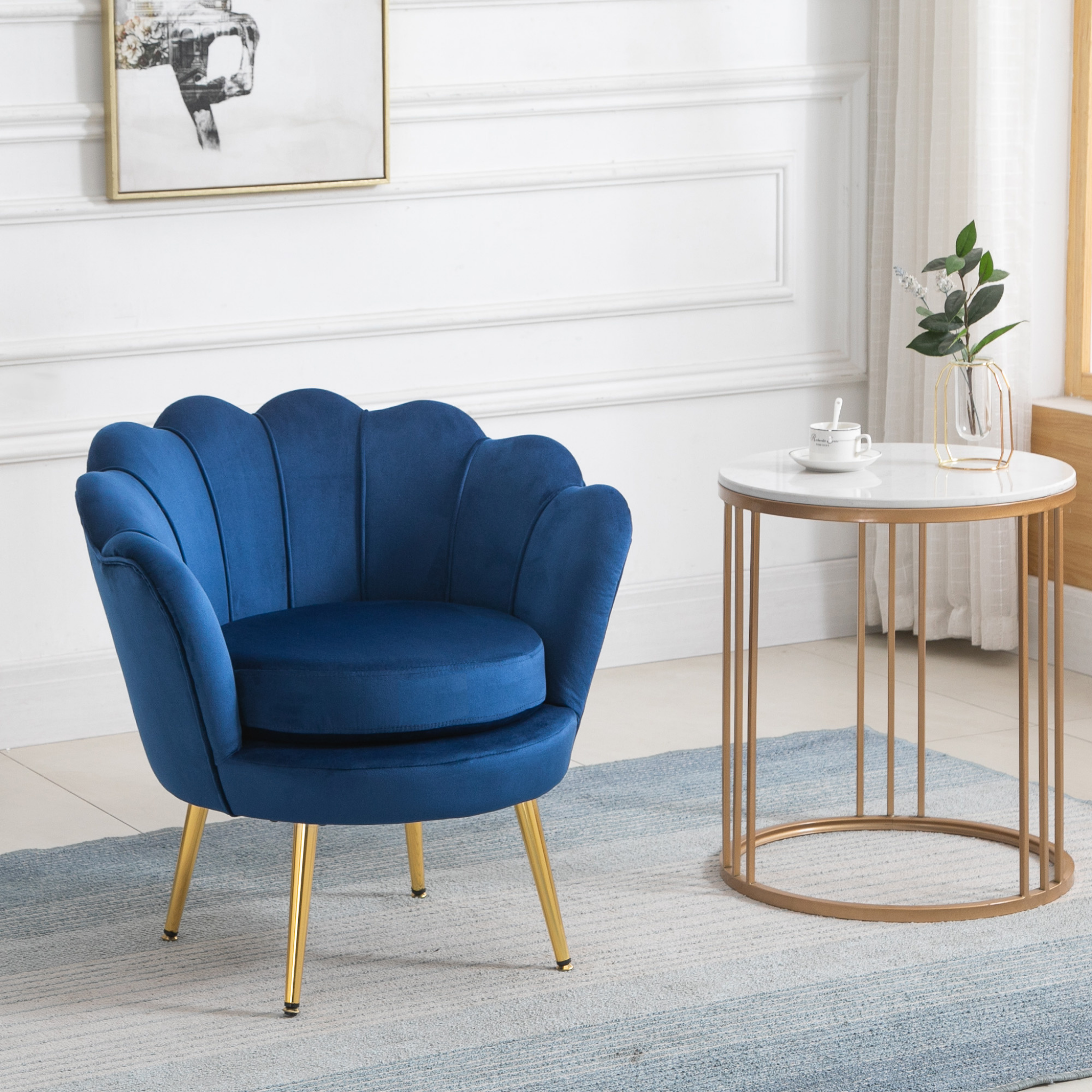 Modern velvet-touch accent chair with gold metal legs