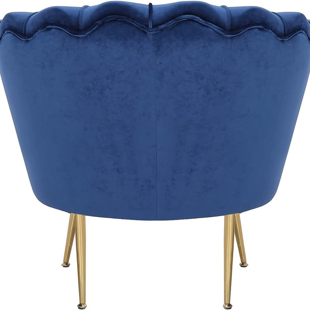 Details of the modern velvet lounge chair with gold metal frame