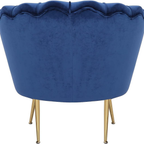 Details of the modern velvet lounge chair with gold metal frame