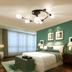 Modern vintage glass flush mount chandelier with 6 lights in a bedroom