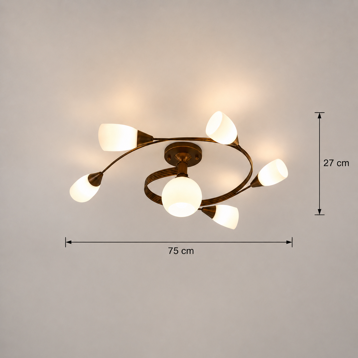 Dimensions of the modern vintage glass flush mount chandelier with 6 lights