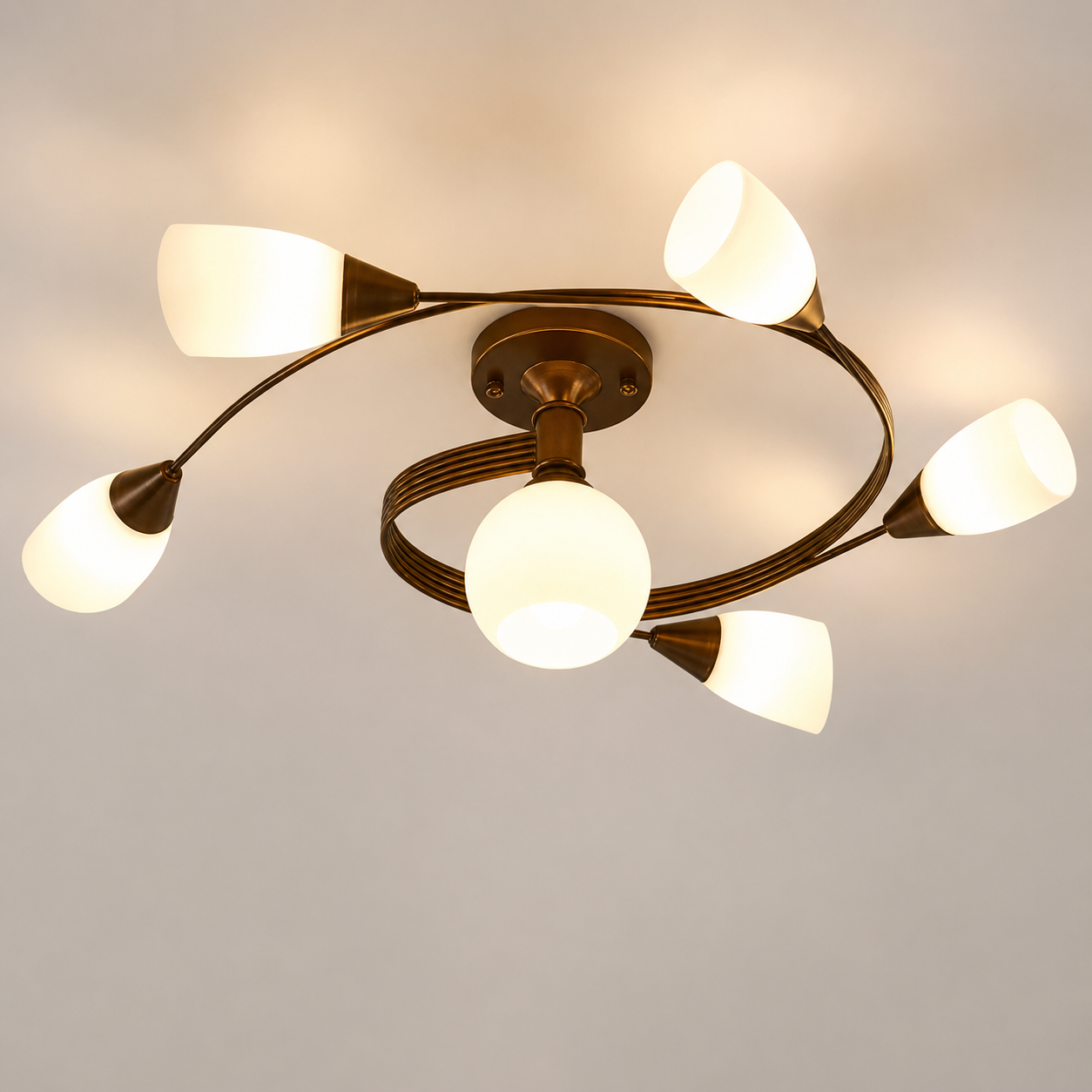 Modern vintage glass flush mount chandelier with 6 lights