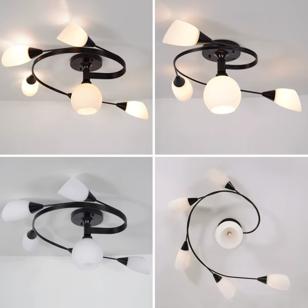 Modern vintage glass flush mount chandelier turned off photo and bottom view
