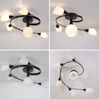 Modern vintage glass flush mount chandelier turned off photo and bottom view