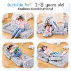 Modular kids couch configured as a bed