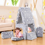Modular kids couch transformed into a playhouse